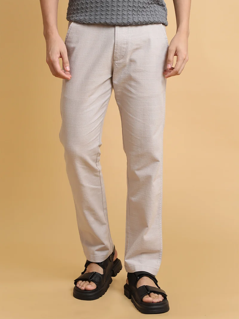 Maniac  Maniac Mens Italy Linen Solid Light Grey Cotton Trouser for Men | Best Price UAE